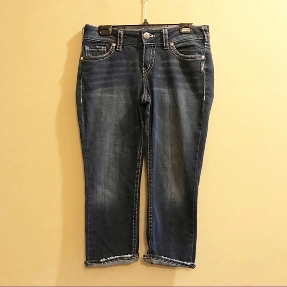 Silver Suki Womens Jeans Capri Crop Thick Stitch Mid Rise Denim W30 30 - Picture 1 of 12